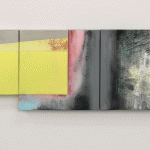 Past the Futurethree paintings to form one, 2 x 30 cm x 30 cm, 1x 24 cm x 18 cm, mixed technique, acrylic on canvastři obrazy tvořící jeden, 2 x 30 cm x 30 cm, 1x 24 cm x 18 cm, kombinovaná technika, akryl na plátně