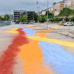 Another Rainbow site-specific installation / spatial painting, mineral pigments, Mladá Boleslav, Czech Republic, 2026 Jiná Duha site-specific instalace / prostorová malba, minerální pigmenty, Mladá Boleslav, Česká republika, 2026