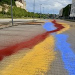 Another Rainbow site-specific installation / spatial painting, mineral pigments, Mladá Boleslav, Czech Republic, 2026 Jiná Duha site-specific instalace / prostorová malba, minerální pigmenty, Mladá Boleslav, Česká republika, 2026