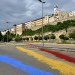 Another Rainbow site-specific installation / spatial painting, mineral pigments, Mladá Boleslav, Czech Republic, 2026 Jiná Duha site-specific instalace / prostorová malba, minerální pigmenty, Mladá Boleslav, Česká republika, 2026